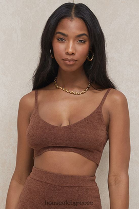 House of CB σοκολατένιο αφράτο πλεκτό crop top lorna V86V6T778 είδη ένδυσης