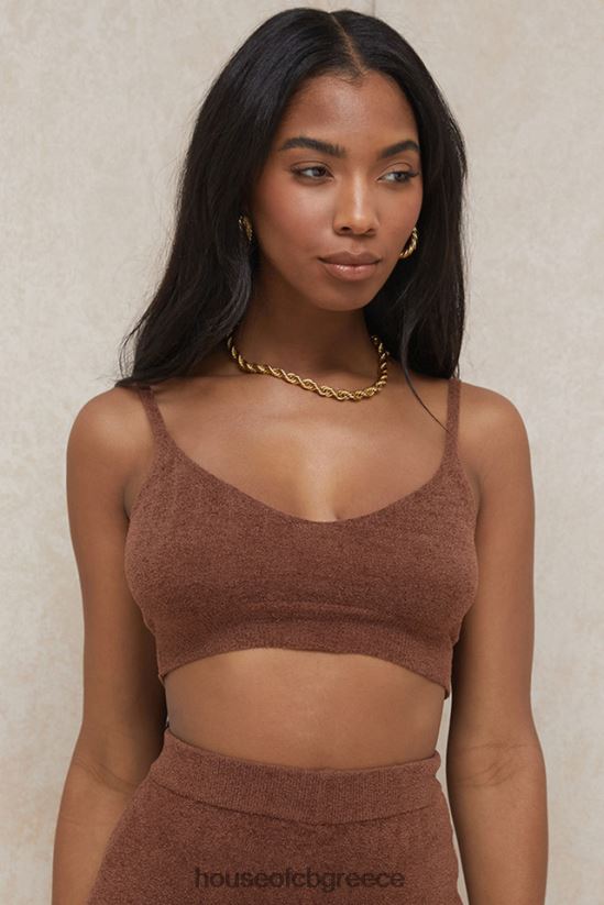 House of CB σοκολατένιο αφράτο πλεκτό crop top lorna V86V6T778 είδη ένδυσης