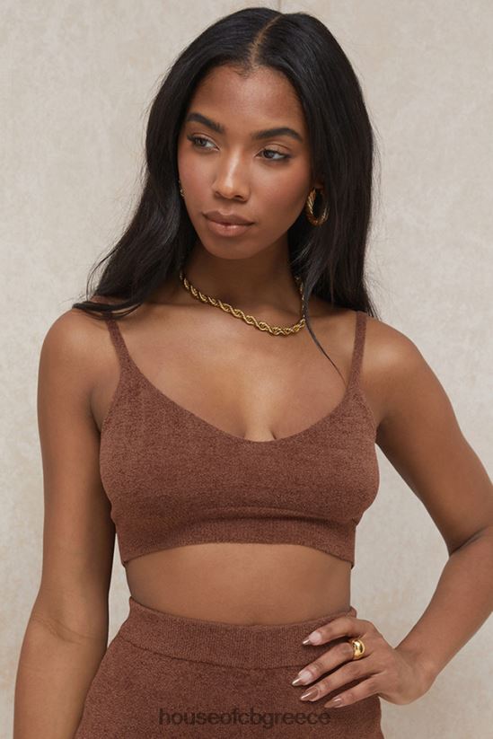 House of CB σοκολατένιο αφράτο πλεκτό crop top lorna V86V6T778 είδη ένδυσης