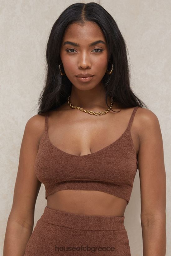 House of CB σοκολατένιο αφράτο πλεκτό crop top lorna V86V6T778 είδη ένδυσης