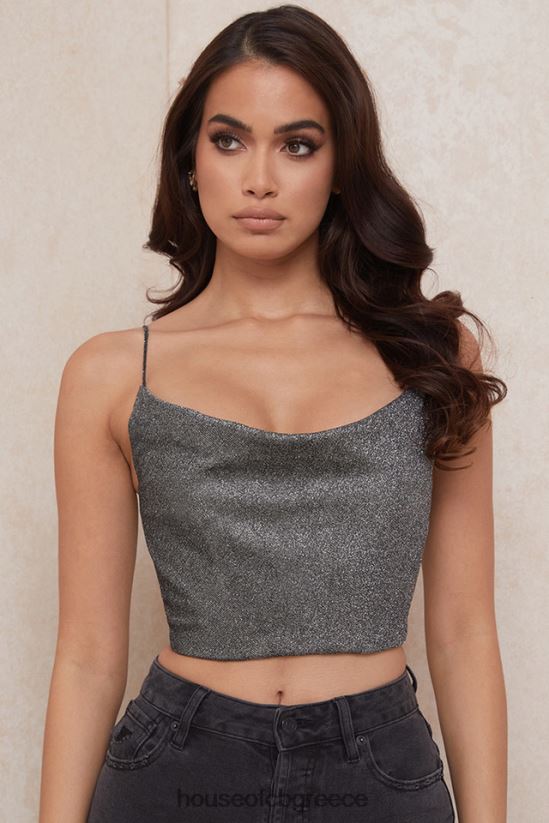 House of CB ασημένιο crop top lulia V86V6T774 είδη ένδυσης