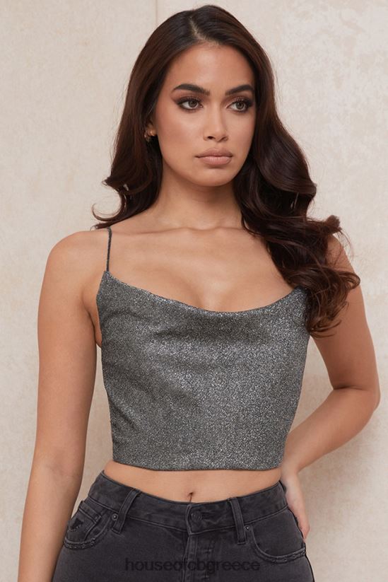 House of CB ασημένιο crop top lulia V86V6T774 είδη ένδυσης