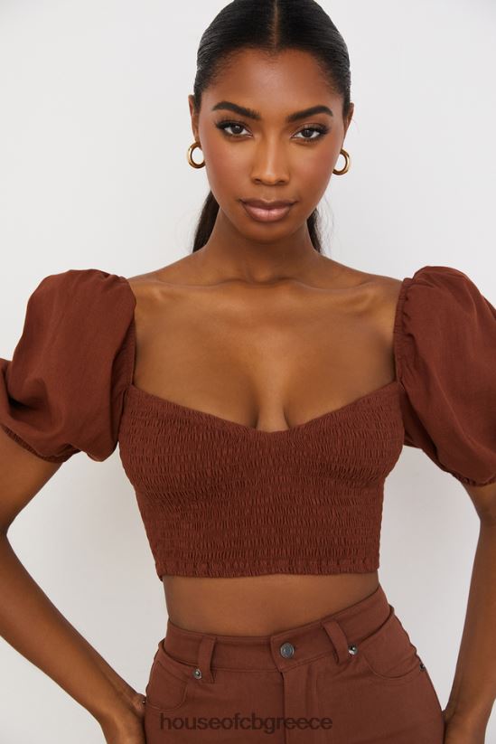 House of CB λαβάνα κακάο μανίκι cropped top V86V6T748 είδη ένδυσης