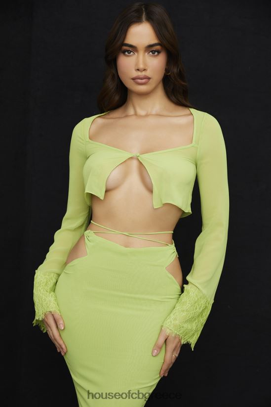 House of CB cropped top tara lime green georgette V86V6T737 είδη ένδυσης