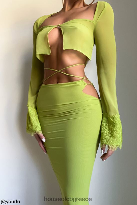 House of CB cropped top tara lime green georgette V86V6T737 είδη ένδυσης