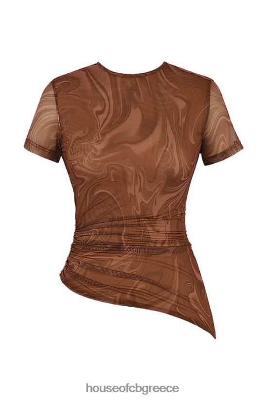 House of CB claudie cocoa swirl print ασύμμετρο μπλουζάκι V86V6T751 είδη ένδυσης